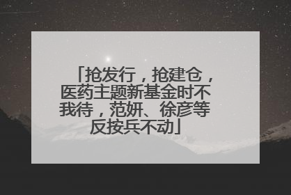 抢发行，抢建仓，医药主题新基金时不我待，范妍、徐彦等反按兵不动